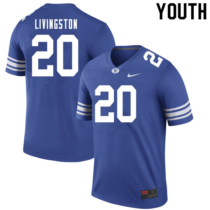 Youth #20 Hayden Livingston BYU Cougars College Football Jerseys Sale-Royal